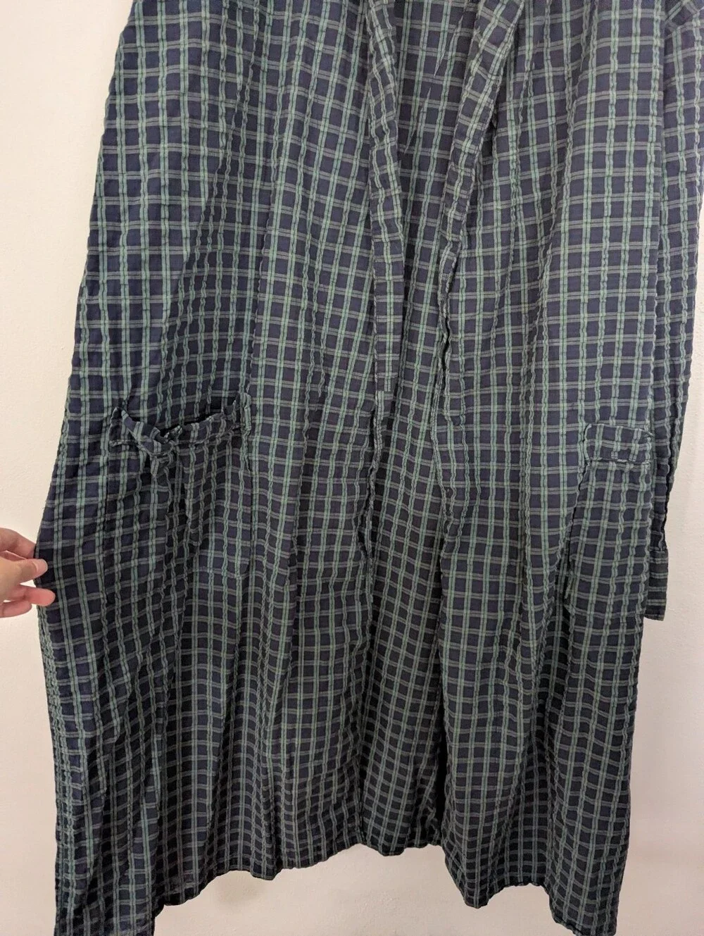 Vintage Christian Dior Robe De Chambre Plaid Robe Cotton Green Blue One Size